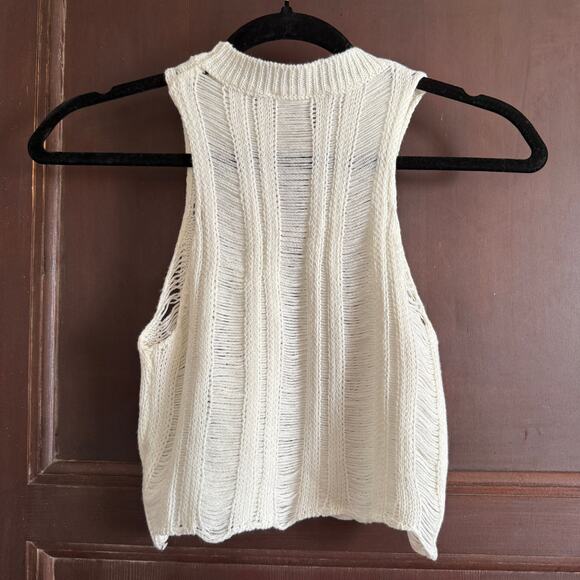 PEPPERMAYO | cream shredded High Neck sleeveless Crop sweater | XS / Small - Picture 5 of 5